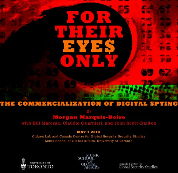 Portada del informe de Citizen Lab, "Para sus ojos solamente: la comercialización del espionaje digital"