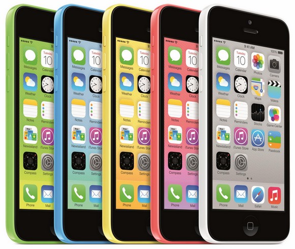 El iPhone 5c viene en cinco colores: azul, verde, rosado, amarillo y blanco.