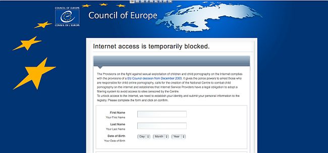 Linkup presenta una advertencia ficticia del Consejo de Europa (captura: Emsisoft)