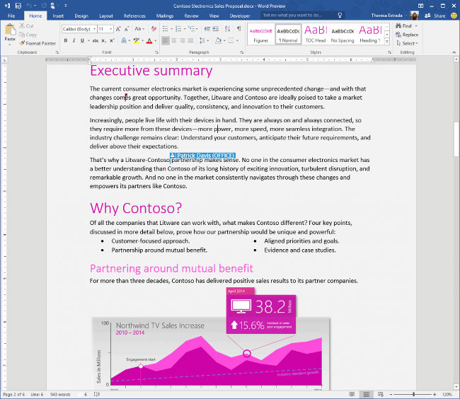Ejemplo de coautoría en la versión de escritorio de Word 2016 (Ilustración © Microsoft)