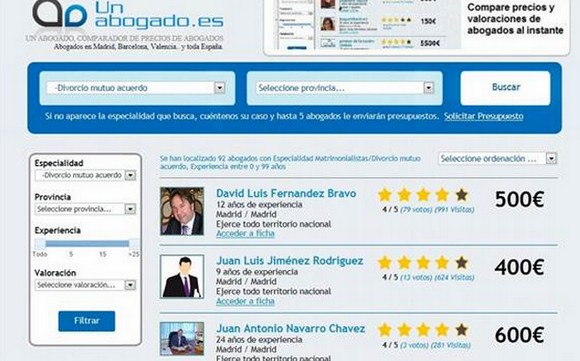 El comparador de abogados Unabogado.es consigue más de 300 despachos de abogados en sólo 4 meses
