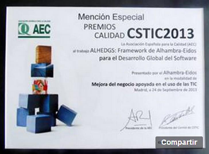 Alhambra-Eidos galardonada con una “Mención Especial” en los Premios Calidad CSTIC 2013