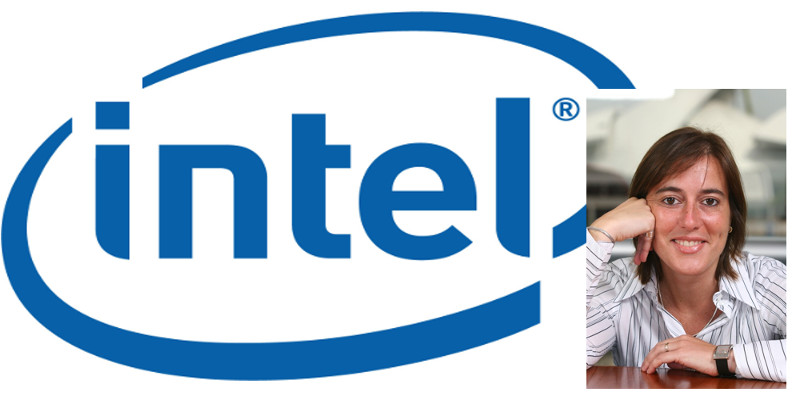 Gaby Gallardo y logotipo Intel