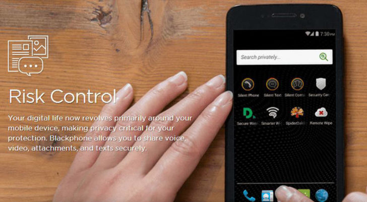 Captura de pantalla del sitio de Blackphone. La pantalla muestra navegación en modo incógnito.