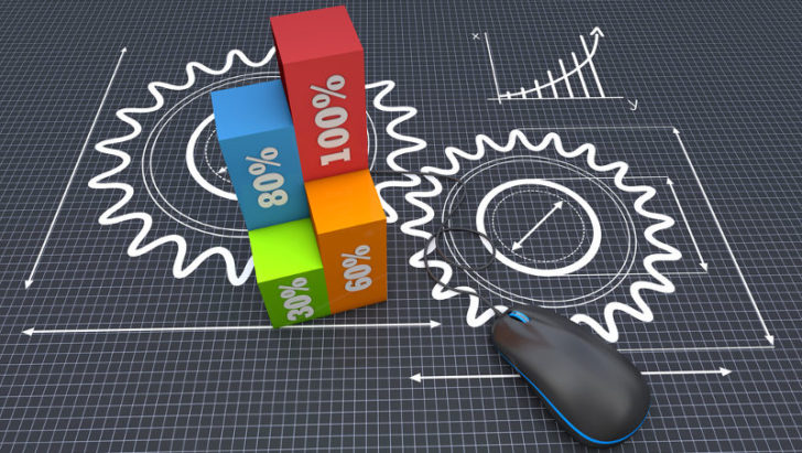 Engranajes y gráficos ilustran ingenio, creatividad e innovación
