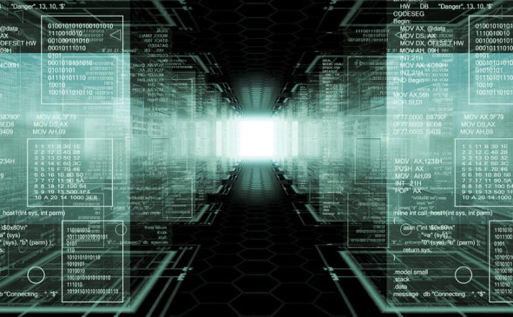 Código binario da forma a racks de un centro de datos