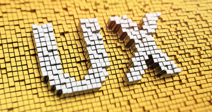 Acrónimo pixelado de UX, user experience - experiencia de usuario en mosaico