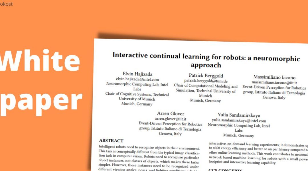 Intel Labs mejora el aprendizaje robótico interactivo y continuo con la computación neuromórfica