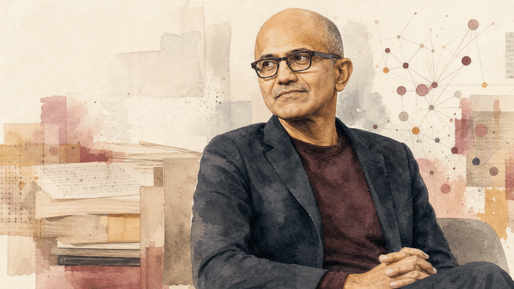 Retrato editorial en acuarela de Satya Nadella